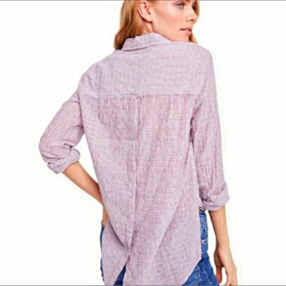 Free People No Limits Shirt Sz XS Button Down Oversized Tunic Striped Red - Picture 2 of 12